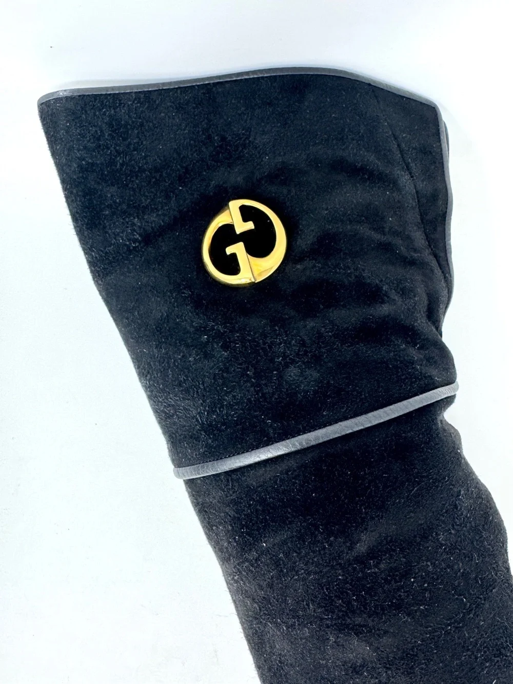 Gucci Black Suede Over-the-Knee Boots with Gold Logo Accent size 38